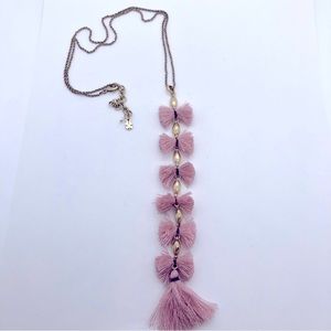 Lucky Brand Gold Tone Pink Fringe Y Necklace Boho Bohemian